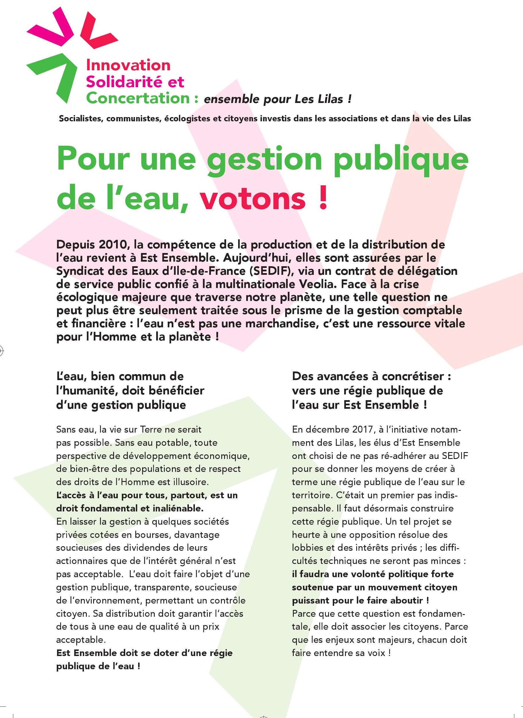 Une votation citoyenne sur l'avenir de la gestion de l'eau ...